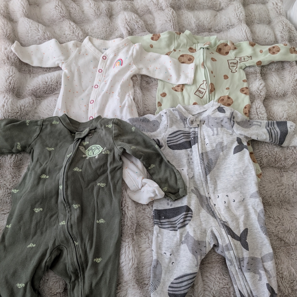 Kids One Piece Pajama Set - Green, Gray, White